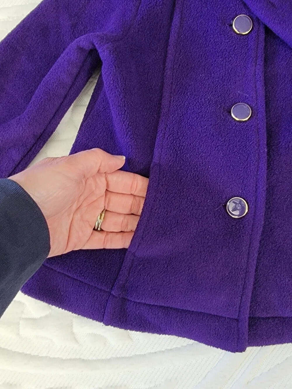 Gymboree Purple Fleece Pea Coat Bow Collar Buttons 12-24 Months Baby Toddler